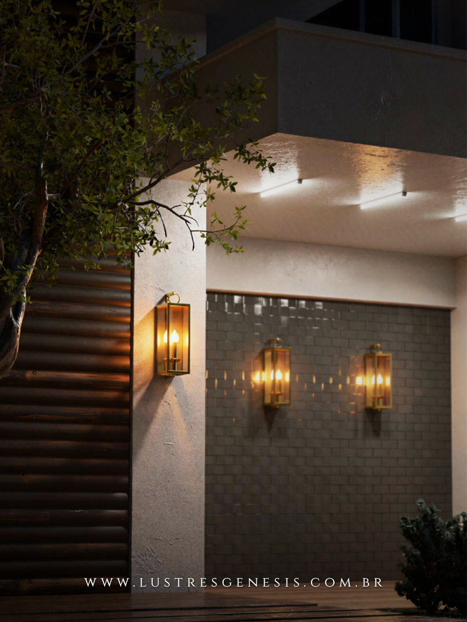 Arandela de Parede Retro Madeira Bege Lanterna com Vidro Transparente Iluminacao Decorativa Externa para Fachada Jardim Area Gourmet e Varanda